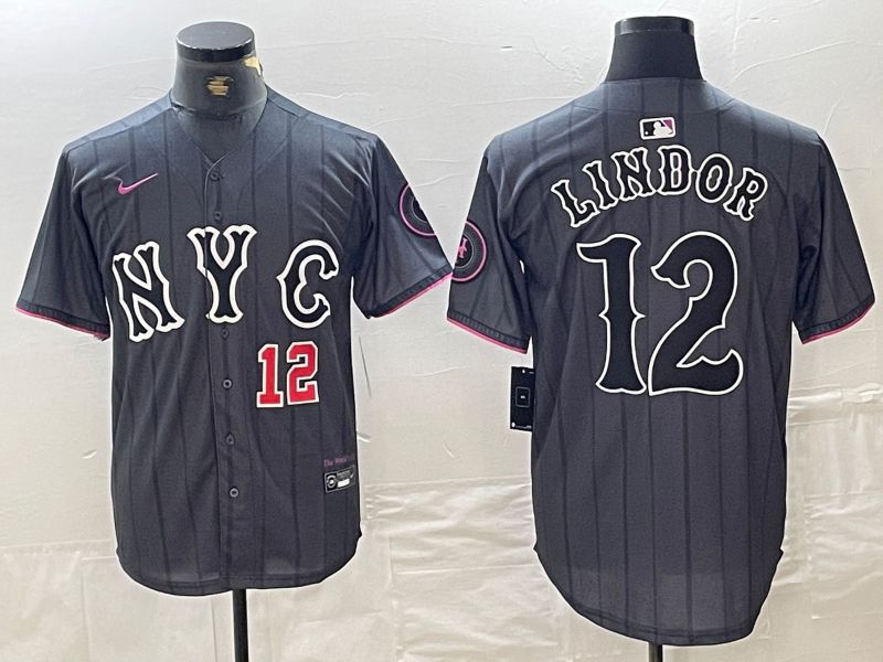Men New York Mets #12 Lindor Black City Edition 2024 Nike MLB Jersey style 4->new york mets->MLB Jersey